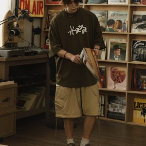 Vintage Japanese Style Printed Short-Sleeve T-Shirt for Men, Loose Fit Heavyweight Summer Top