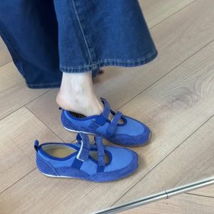 Vintage Leather Hollow-Out Velcro Mary Jane Shoes for Women - Versatile Ballet Style Flat Casual Training Shoes