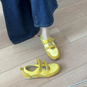 Vintage Leather Hollow-Out Velcro Mary Jane Shoes for Women - Versatile Ballet Style Flat Casual Training Shoes