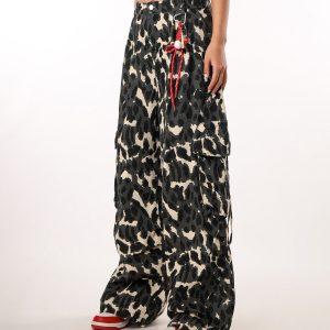 Vintage Leopard Print Camouflage Casual Pants for Women - BF Loose Wide-Leg Trousers in Lazy Style, Perfect for 90s Y2K Fashion