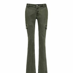 Vintage Low-Rise Washed Micro-Flare Cargo Pants - 90s Inspired Trendy Women's Fashion Bottoms