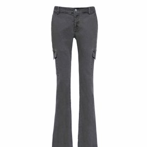 Vintage Low-Rise Washed Micro-Flare Cargo Pants - 90s Inspired Trendy Women's Fashion Bottoms