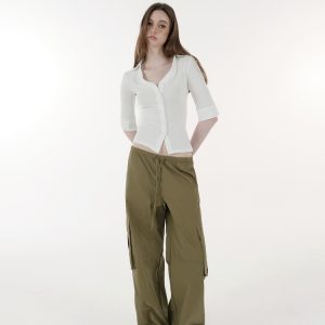 Vintage Low-Waist Multi-Pocket Two-Way Parachute Cargo Wide-Leg Pants - 90s Y2K Style
