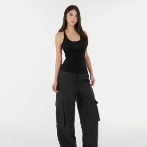 Vintage Low-Waist Multi-Pocket Two-Way Parachute Cargo Wide-Leg Pants - 90s Y2K Style
