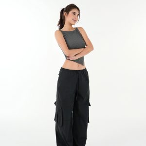 Vintage Low-Waist Multi-Pocket Two-Way Parachute Cargo Wide-Leg Pants - 90s Y2K Style