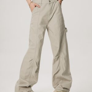 Vintage Lumberjack Casual Pants for Women - Slightly Flared Wide-Leg Style, 90s Inspired Straight Fit