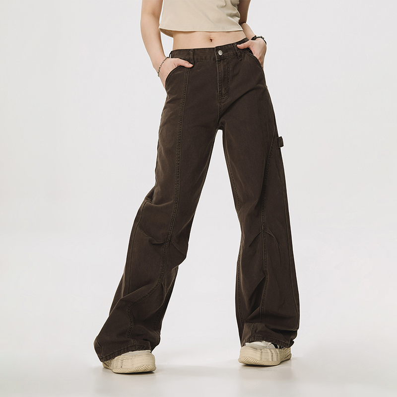 Vintage Lumberjack Casual Pants for Women - Slightly Flared Wide-Leg Style, 90s Inspired Straight Fit