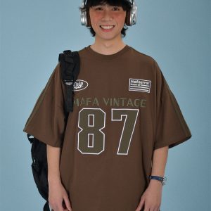 Vintage Motorcycle Graphic Short Sleeve T-Shirt for Women - Summer Loose Fit Couple Tee with Double Stripe Design, Trendy Style