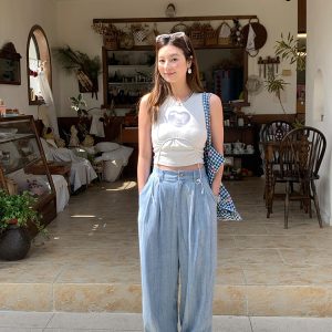 Vintage Mountain Breeze Retro Cotton Linen Casual Pants for Women - Summer Thin Loose High Waist Wide Leg Trousers