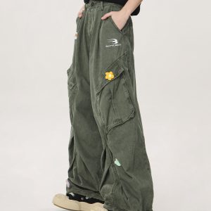 Vintage Multi-Pocket Embroidered Casual Work Pants for Men and Women - Loose Straight Cargo Style, American Retro Fashion