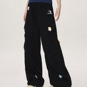 Vintage Multi-Pocket Embroidered Casual Work Pants for Men and Women - Loose Straight Cargo Style, American Retro Fashion