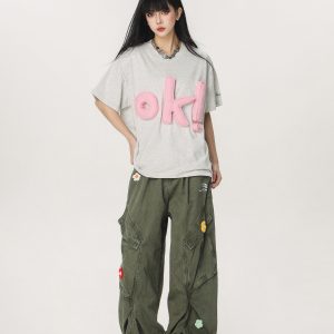 Vintage Multi-Pocket Embroidered Casual Work Pants for Men and Women - Loose Straight Cargo Style, American Retro Fashion