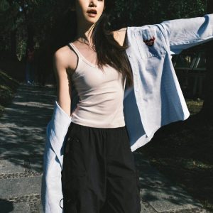 Vintage Oversized Blue Shirt Jacket for Women with Letter Embroidery - Spring 90s Style High-End Feel