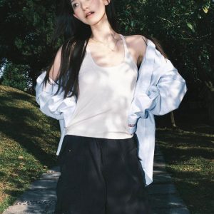 Vintage Oversized Blue Shirt Jacket for Women with Letter Embroidery - Spring 90s Style High-End Feel