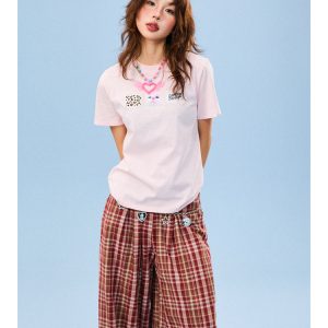 Vintage Patch Embroidery Short Sleeve T-Shirt for Women - Casual Summer Top, Versatile American Style Fashion