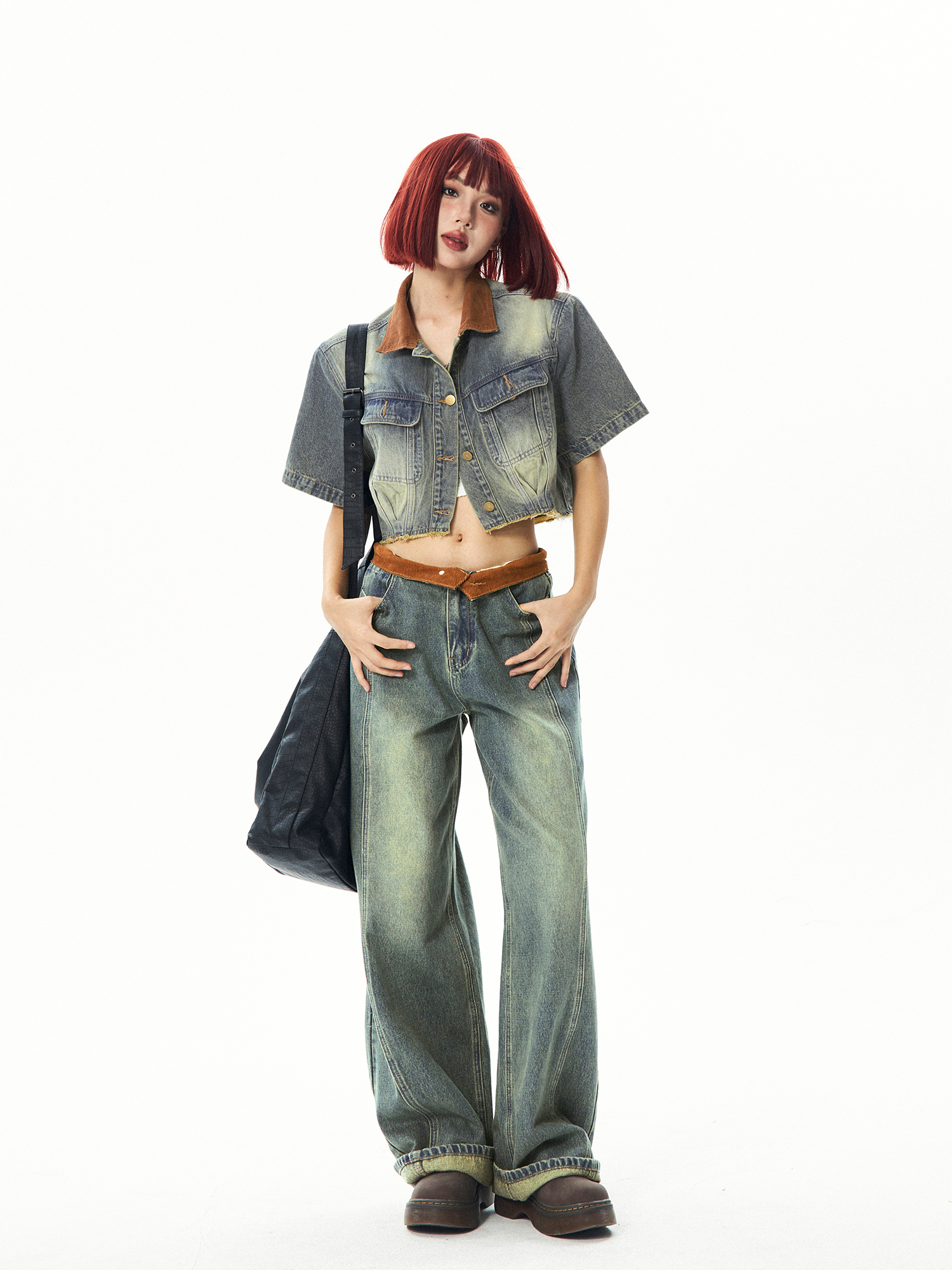 Vintage Patchwork Denim Short Sleeve Jacket Set for Women - Summer 90s Style Fashion Vintage Patchwork Denim Short Sleeve Jacket Set for Women - Summer 90s Style Fashion