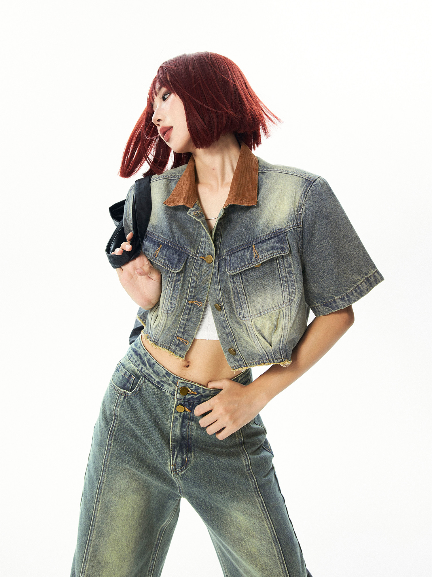 Vintage Patchwork Denim Short Sleeve Jacket Set for Women - Summer 90s Style Fashion Vintage Patchwork Denim Short Sleeve Jacket Set for Women - Summer 90s Style Fashion