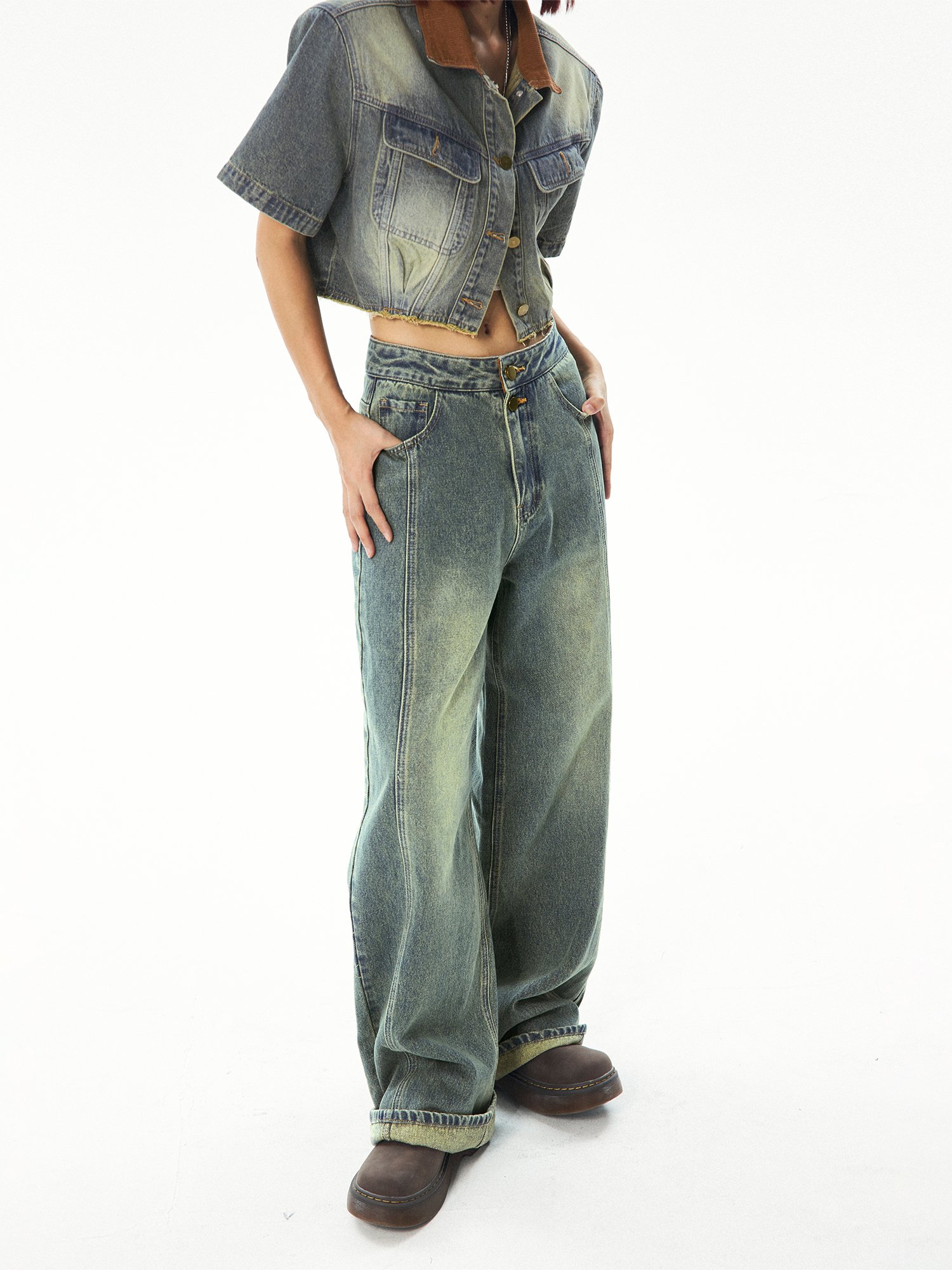 Vintage Patchwork Denim Short Sleeve Jacket Set for Women - Summer 90s Style Fashion Vintage Patchwork Denim Short Sleeve Jacket Set for Women - Summer 90s Style Fashion