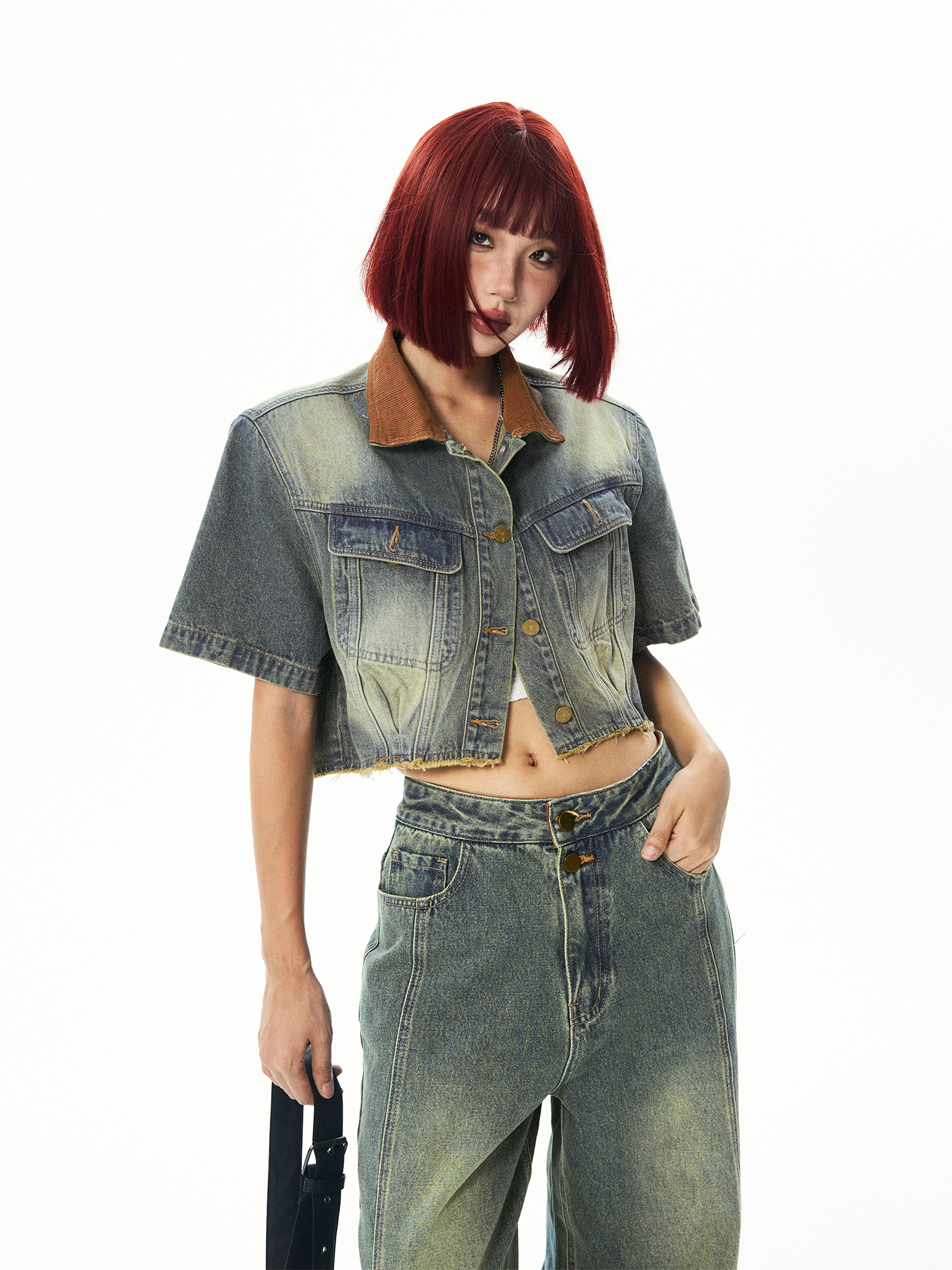 Vintage Patchwork Denim Short Sleeve Jacket Set for Women - Summer 90s Style Fashion Vintage Patchwork Denim Short Sleeve Jacket Set for Women - Summer 90s Style Fashion