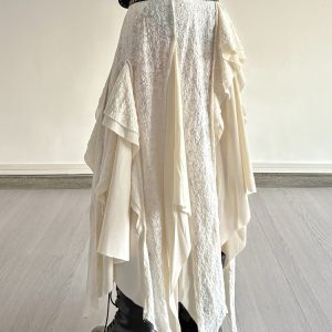 Vintage Patchwork Irregular Long Skirt with Ruffles and Jacquard Texture, Boho Chic Draped Half Skirt, Nomadic Poet Style