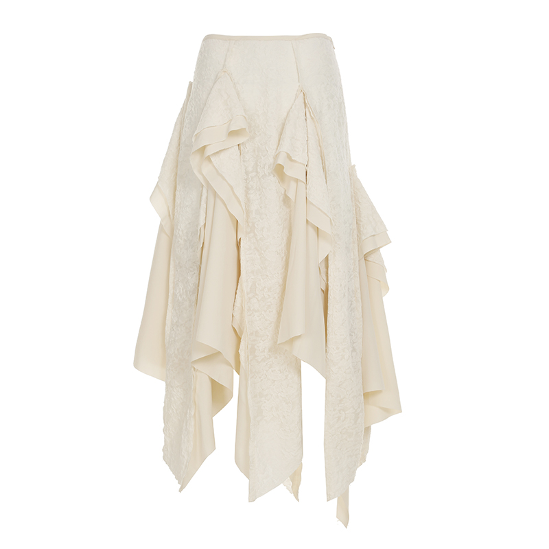 Vintage Patchwork Irregular Long Skirt with Ruffles and Jacquard Texture, Boho Chic Draped Half Skirt, Nomadic Poet Style