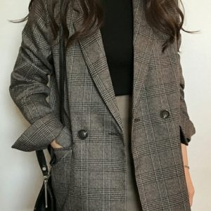 Vintage Plaid Blazer for Women - Korean Style Suit for Spring and Autumn, Perfect for Petite and Plus Size Fashion