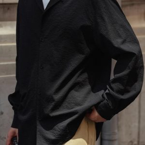 Vintage Pleated Cuban Collar Long Sleeve Shirt Jacket for Men and Women - Japanese Retro Loose Fit Spring Autumn Style