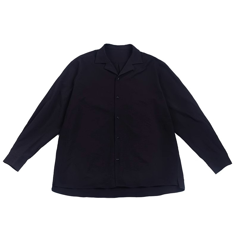 Vintage Pleated Cuban Collar Long Sleeve Shirt Jacket for Men and Women - Japanese Retro Loose Fit Spring Autumn Style