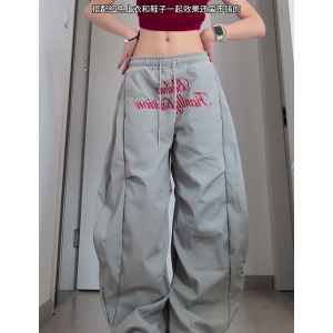 Vintage Pleated Curved Knife Work Pants for Women, Loose Wide-Leg Hip-Hop Street Style Casual Trousers, Y2K Fashion