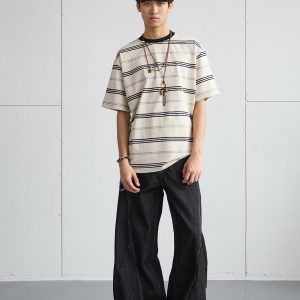 Vintage Pleated Deconstructed Denim Knife Jeans for Men - Baggy Wide-Leg Long Pants, Retro 90s Style, Non-Fading Fashion Statement