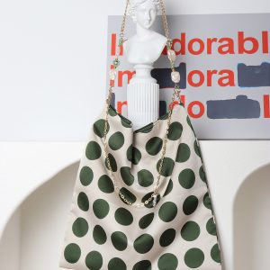 Vintage Polka Dot Rose Shoulder Bag for Women, High-Quality Faux Silk Tote, Chinese Style Niche Design