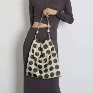 Vintage Polka Dot Rose Shoulder Bag for Women, High-Quality Faux Silk Tote, Chinese Style Niche Design