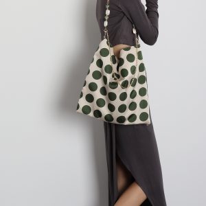 Vintage Polka Dot Rose Shoulder Bag for Women, High-Quality Faux Silk Tote, Chinese Style Niche Design