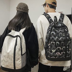 Vintage Print High Street Backpack for Students - Large Capacity Couple Backpack, Trendy College Style