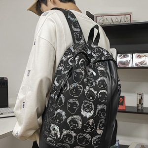 Vintage Print High Street Backpack for Students - Large Capacity Couple Backpack, Trendy College Style