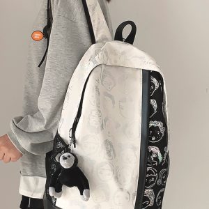 Vintage Print High Street Backpack for Students - Large Capacity Couple Backpack, Trendy College Style