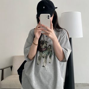 Vintage Printed Short Sleeve T-Shirt for Women - Summer Loose Cartoon Top in Sun Grapefruit Careless Snow Design