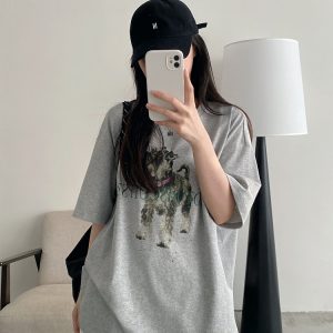 Vintage Printed Short Sleeve T-Shirt for Women - Summer Loose Cartoon Top in Sun Grapefruit Careless Snow Design