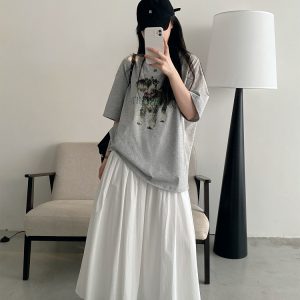 Vintage Printed Short Sleeve T-Shirt for Women - Summer Loose Cartoon Top in Sun Grapefruit Careless Snow Design