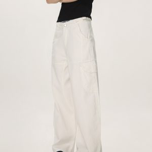 Vintage Red Casual Work Pants for Men and Women - Unisex Loose Straight Leg Design with Slightly Flared Style