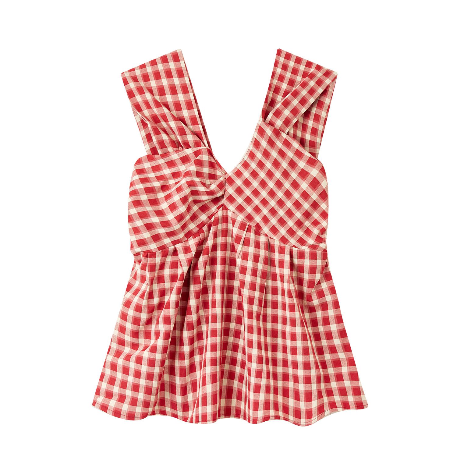 Vintage Red Checkered Flutter Sleeve Vest Shirt for Women - Irregular Summer Vacation Top, French Style, Y2K Fashion