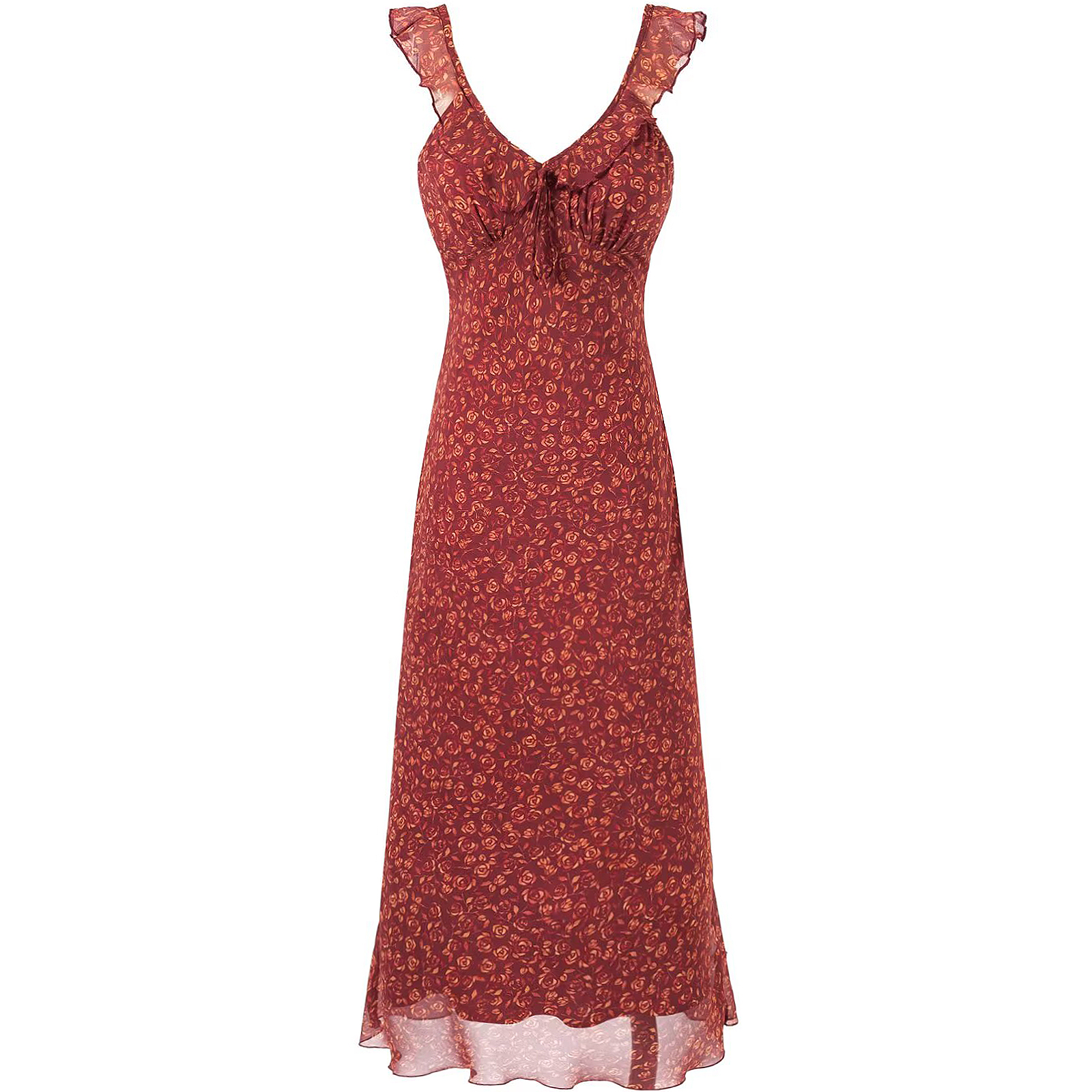 Vintage Red Floral Elegant V-Neck Long Dress for Women - French Style Holiday Dress 2025 Summer Fashion