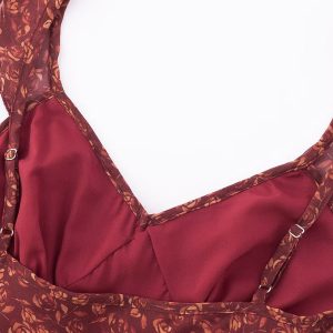 Vintage Red Floral Elegant V-Neck Long Dress for Women - French Style Holiday Dress 2025 Summer Fashion