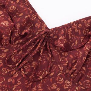 Vintage Red Floral Elegant V-Neck Long Dress for Women - French Style Holiday Dress 2025 Summer Fashion