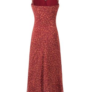 Vintage Red Floral Elegant V-Neck Long Dress for Women - French Style Holiday Dress 2025 Summer Fashion