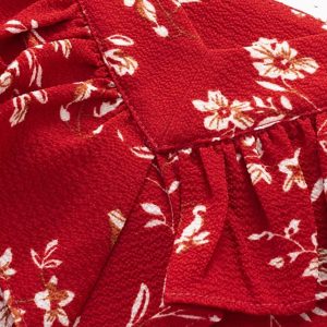 Vintage Red Floral V-Neck Ruffle Hem Summer Sling Dress for Women - 2025 Trendy Fashion Inspired by 90s and Y2K Styles