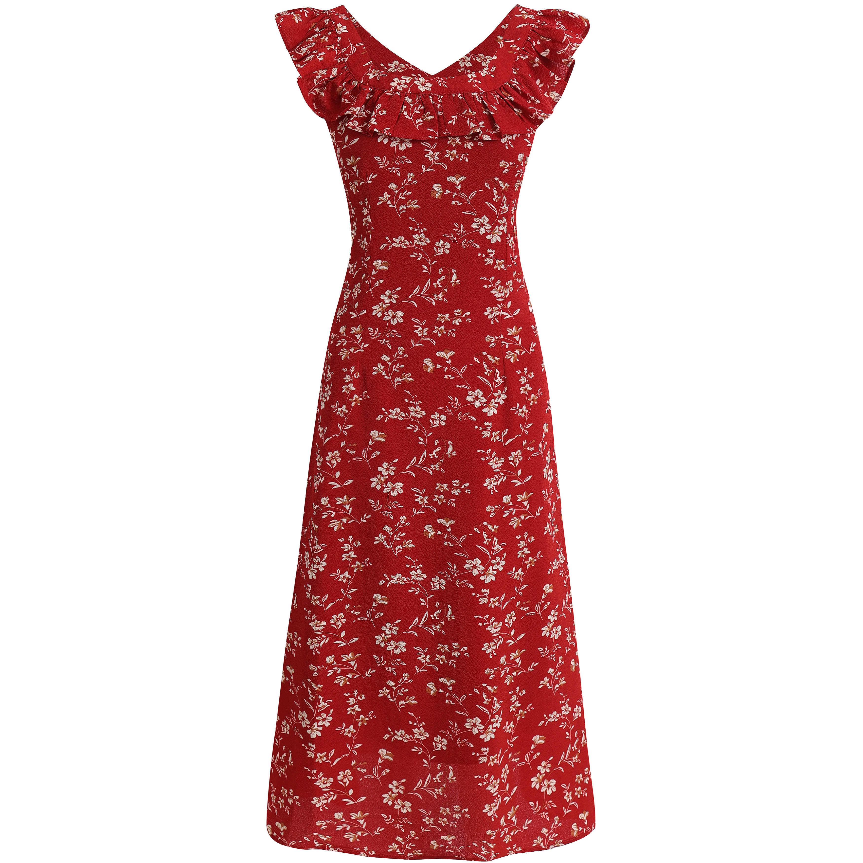 Vintage Red Floral V-Neck Ruffle Hem Summer Sling Dress for Women - 2025 Trendy Fashion Inspired by 90s and Y2K Styles