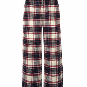 Vintage Red Plaid Low Waist Pure Cotton Brushed Floor-Length Lounge Pants - 90s Inspired Comfortable Style
