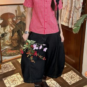 Vintage Red Plaid Short Sleeve Shirt for Summer - Slim Fit Casual Versatile Top, Perfect for 90s and Y2K Inspired Outfits