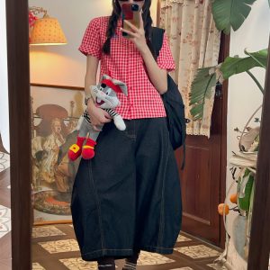 Vintage Red Plaid Short Sleeve Shirt for Summer - Slim Fit Casual Versatile Top, Perfect for 90s and Y2K Inspired Outfits